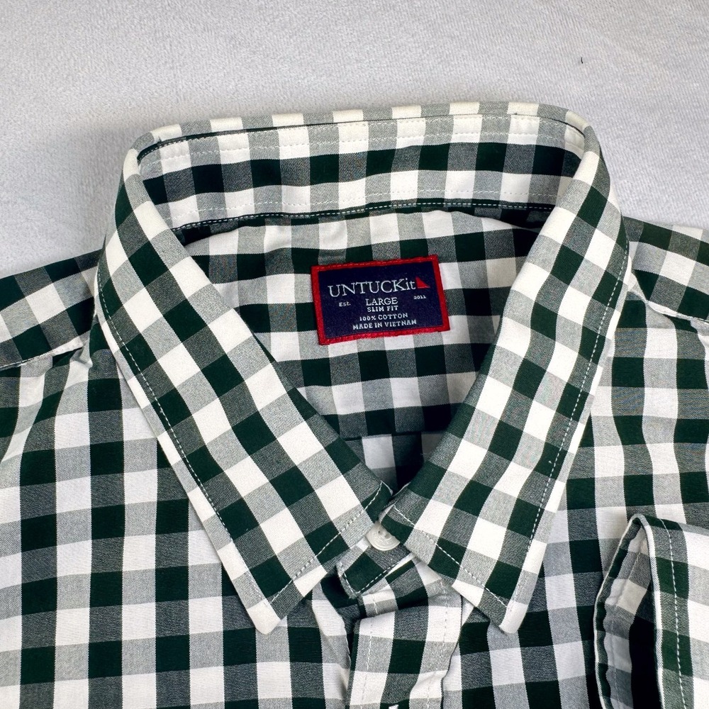 UNTUCKit Forest Green and White Plaid Button Down Shirt (Slim Fit) - Picture 2 of 6